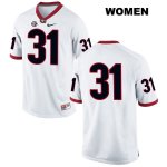 Women's Georgia Bulldogs NCAA #31 Reid Tulowitzky Nike Stitched White Authentic No Name College Football Jersey SFV1354GK